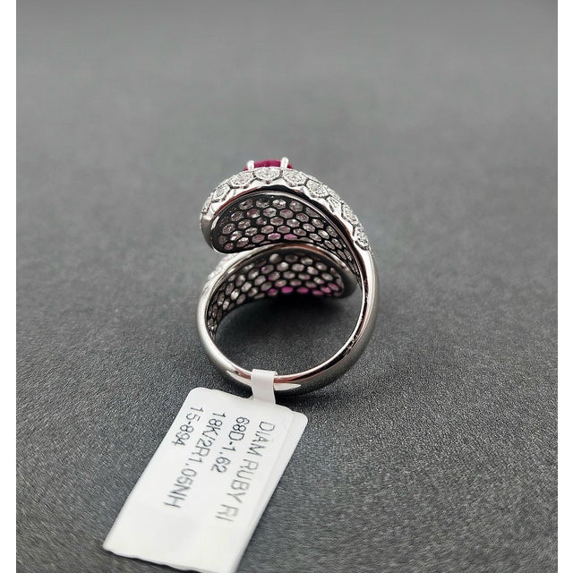 Early 21st Century 2.67 Ct Natural Ruby & Diamond Cocktail Ring, Size 6 For Sale - Image 5 of 9