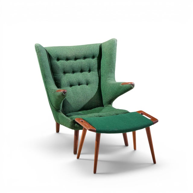 Hans Wegner for Ap Stolen Ap19 Mid Century Papa Bear Chair and Ottoman For Sale - Image 9 of 10