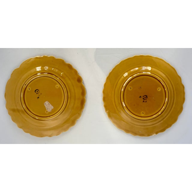 Ceramic Vintage French Parry & Vieille Majolica Fruit (Plum & Pear) Plates in the Style of De Serreguemines- Set of 2 For Sale - Image 7 of 12