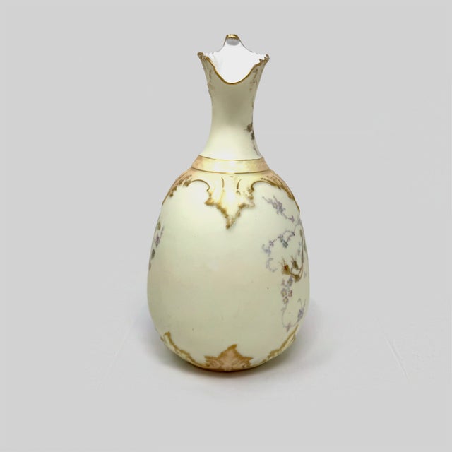 Antique Hand Painted Porcelain Ewer Pitcher Vase Floral Rose Gilt Accent 9.5” For Sale - Image 4 of 8