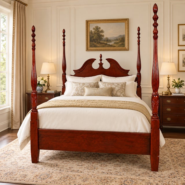 1980s Cherry Queen Size Headboard Foot Board Rails and Supports For Sale - Image 11 of 11