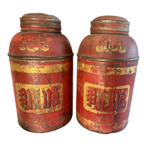 Pair 19th Century Chinese Toleware Tea Canisters