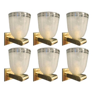 1950s Italian Mid-Century Murano Glass & Brass Sconces. Barovier E Toso - Set of Six For Sale