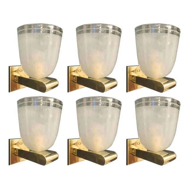 1950s Italian Mid-Century Murano Glass & Brass Sconces. Barovier E Toso - Set of Six For Sale