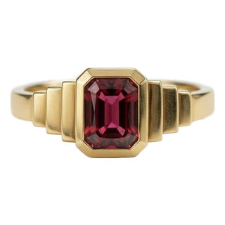 Garnet Solitaire Ring for Men Silver, Gold, Size 10 For Sale