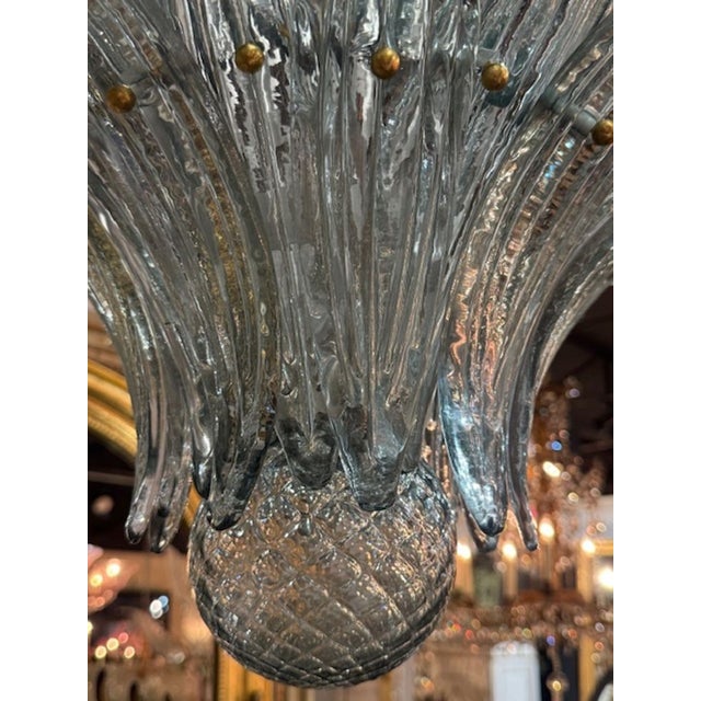 Fontana Green Palm Leaf Murano Glass Chandelier For Sale - Image 4 of 6