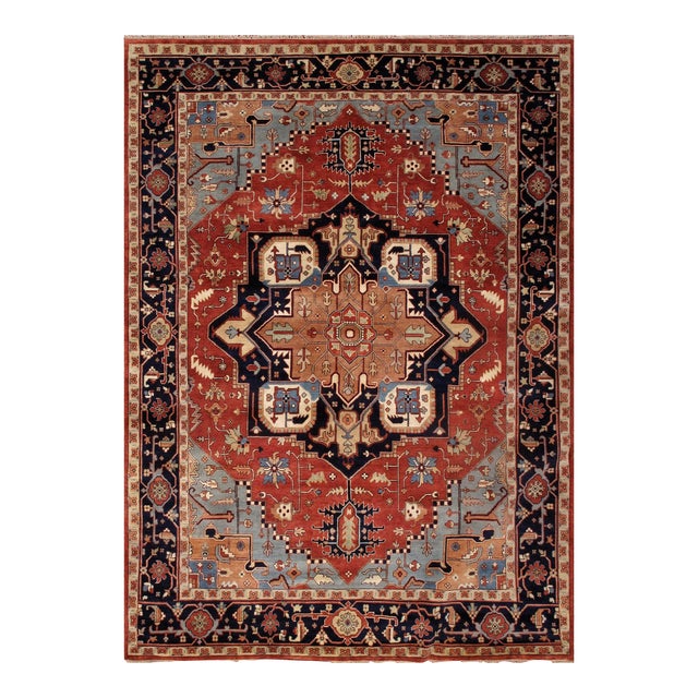 Pasargad Home Serapi Rust/Navy Wool Area Rug-9' 1'' X 12' 7'' For Sale