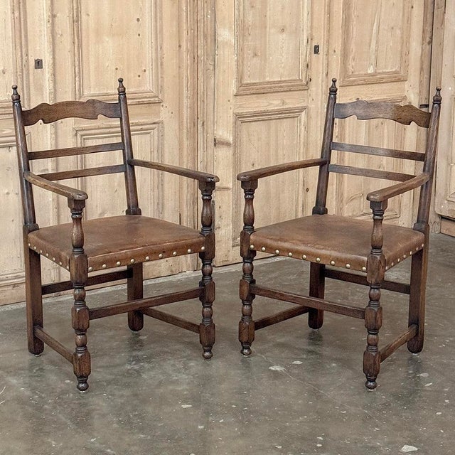 Set of Ten Country French Oak Dining Chairs in the Louis XIII Style, Includes 2 Armchairs For Sale In Dallas - Image 6 of 13