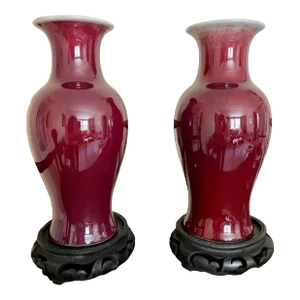 Pair of Sang De Boeuf Vases on Stands