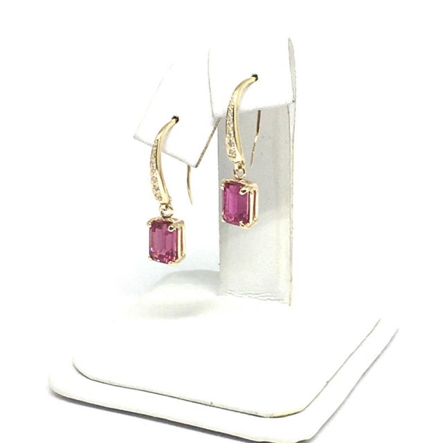 2010s Diamond Rubellite Tourmaline Earrings 14k Gold 2.05 Tcw Certified For Sale - Image 5 of 12