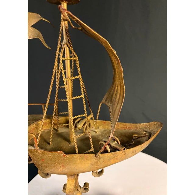 Monumental Brutalist Gilt Metal Ship Sculpture – Mid-Century Maritime Art For Sale - Image 4 of 8