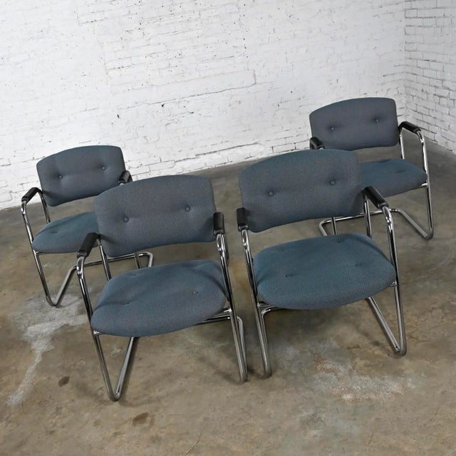 Awesome gray & chrome vintage cantilever chairs by United Chair Company in the style of Steelcase, set of 4. Comprised of...