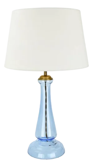 Vintage Laura Ashley Cornflower Blue Glass Table Lamp | Accent Light 1990 2000s Brass Bedside Buffet European British Coastal