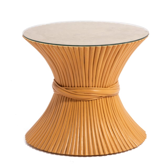 Coastal McGuire Wheat Side Table Reeded Bamboo Hourglass For Sale - Image 3 of 10