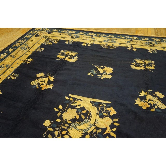 Chinese 1920s Traditional Navy Blue Floral Antique Peking Knotted Room Size Wool Rug For Sale - Image 3 of 8