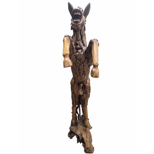 Vintage Rustic Life-Size Teak Root and Driftwood Rearing Horse Sculpture For Sale - Image 4 of 12