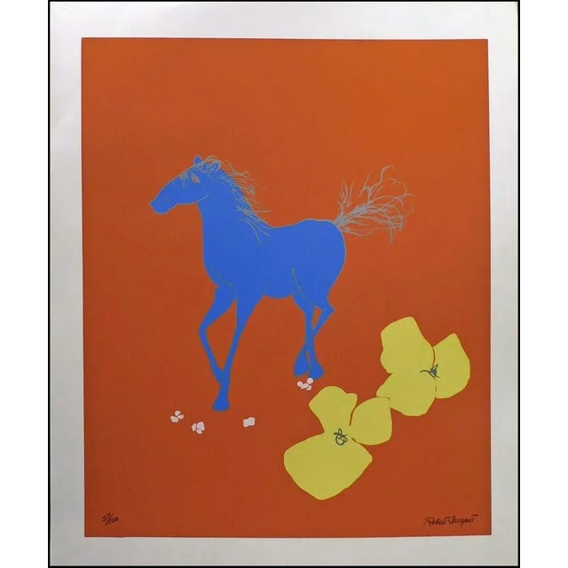 1990s Robert Sargent Untitled Signed & Numbered Art Serigraph, Blue Horse For Sale - Image 9 of 9