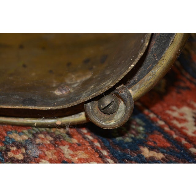 Brass English Brass Small Curved Fireplace Fender With Oval Emblems For Sale - Image 8 of 17