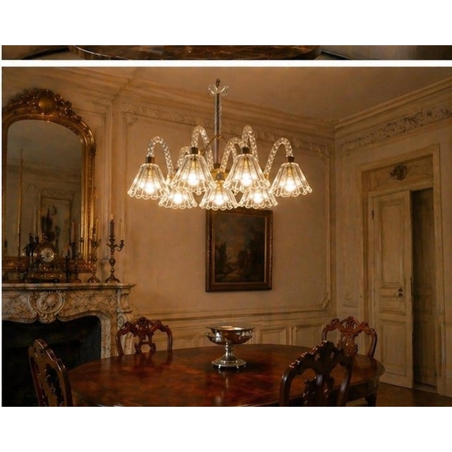 1940sMuseal 8 Light Art Decò Barovier E Toso Chandelier, Murano "Bubble" Glass For Sale - Image 4 of 14