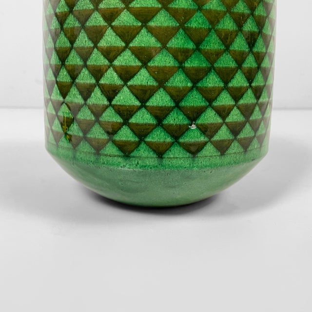 Mid-Century Modern Italian Green Ceramic Vase with Triangular Pattern, 1960s For Sale - Image 4 of 12