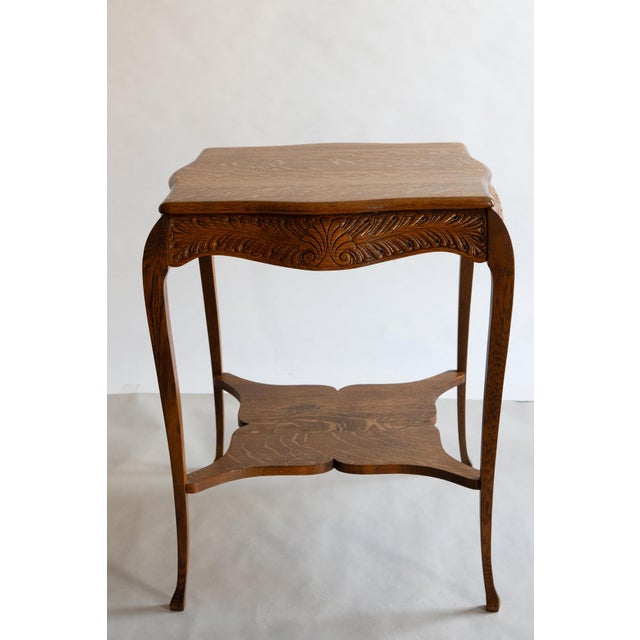 Antique Victorian Oak Side Parlor Table With Lovely Legs and Unique Shape For Sale - Image 4 of 9