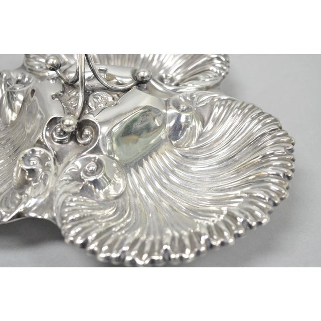 Antique English Victorian Silver Plated Triple Clam Shell Nautical Candy Dish For Sale In Philadelphia - Image 6 of 16