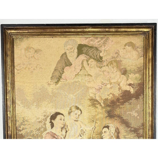 Large Vintage Woven Tapestry "The Holy Family With a Little Bird" After Murillo For Sale - Image 4 of 10