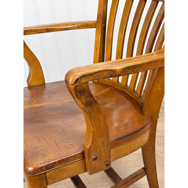 Antique Traditional Mahogany Wood Bankers Library Arm Chair For Sale - Image 9 of 16