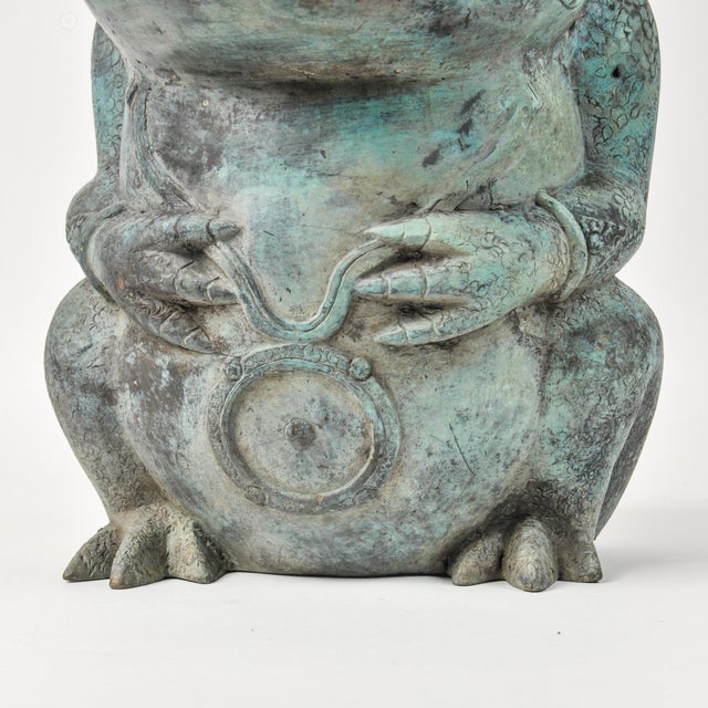 Metal Vintage Prince Frog Outdoor Planter Statue Copper Alloy With Patina For Sale - Image 7 of 18