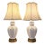 Vintage Hollywood Regency White Reticulated Ceramic Temple Jar Table Lamps - A Pair For Sale