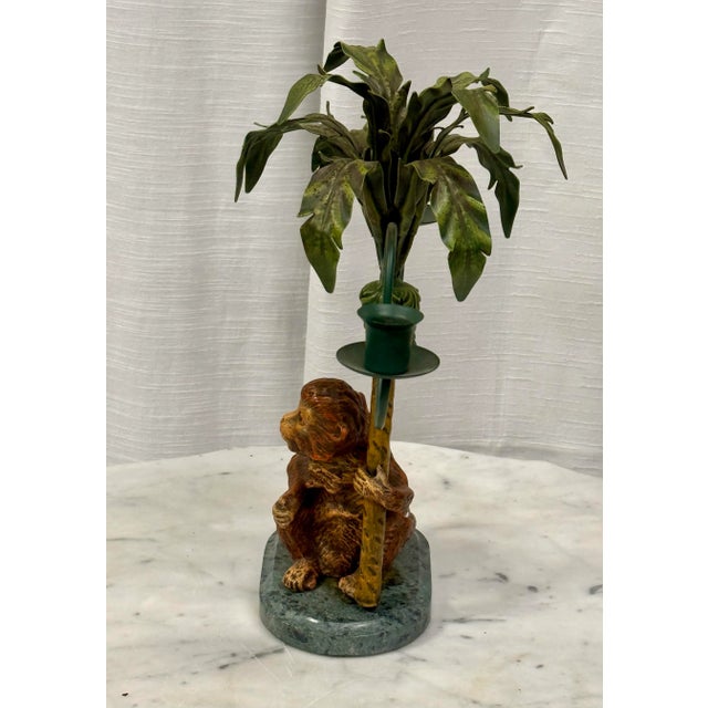 Vintage Petite Choses Monkey and Palm Tree Double Candlestick Holder Candelabra For Sale - Image 4 of 8