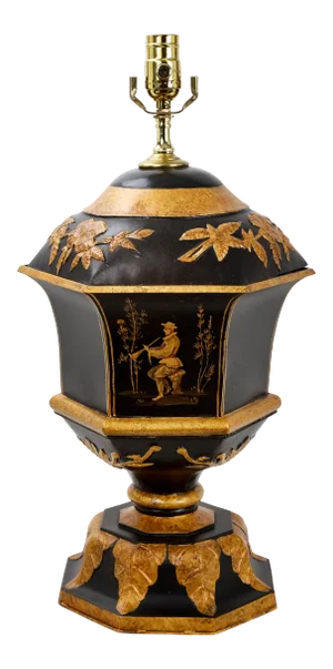Vintage Trophy Lamp With Man Playing Trumpet in Black and Gold Color
