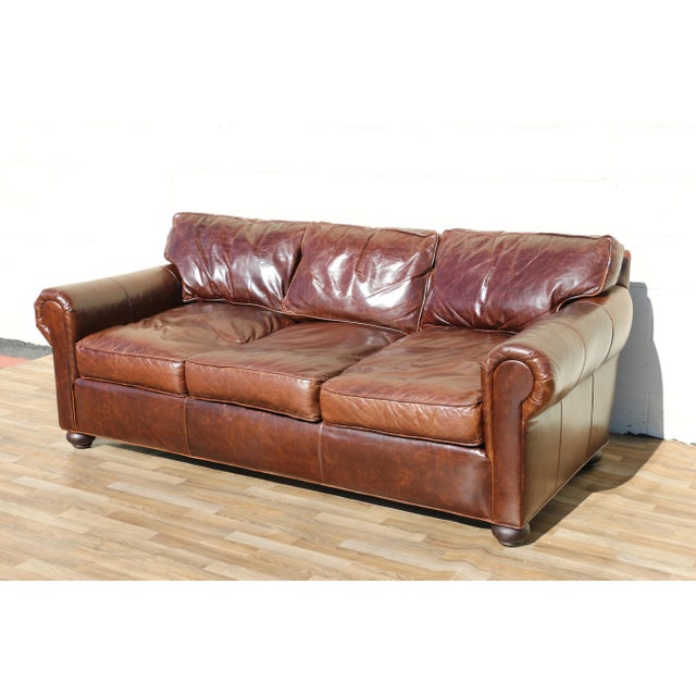 Vintage Restoration Hardware Distressed Brown Leather Three-Seat Sofa | Rh Club Sofa For Sale - Image 11 of 18