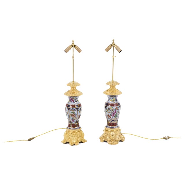 Table Lamps in Porcelain and Gilt Bronze, 1880s, Set of 2 For Sale