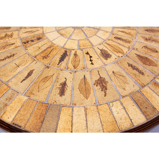 Wood French Round Coffee Table with Herbarium Faience Top by Roger Capron for Vallauris, 1960s For Sale - Image 7 of 10
