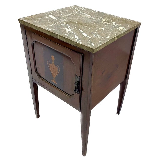 Neoclassical Antique Inlaid Urn Marble Top Commode For Sale - Image 3 of 9