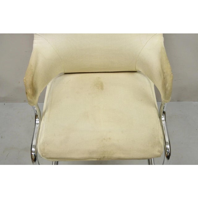 Vintage Mid Century Modern Milo Baughman Style Tubular Chrome Fabric Arm Chair For Sale In Philadelphia - Image 6 of 11