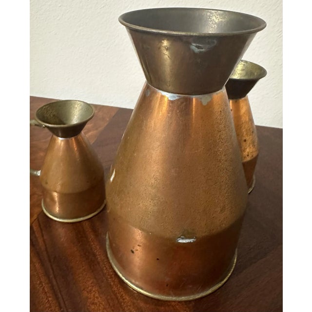 Mid 20th Century Vintage Copper & Brass Pitchers/Vases Made in England Set of 3 For Sale - Image 4 of 13