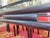 1980s Black Lacquered Bamboo-Style Table with Glass Top and Red Leather Woven Straps, 1980s For Sale - Image 5 of 9