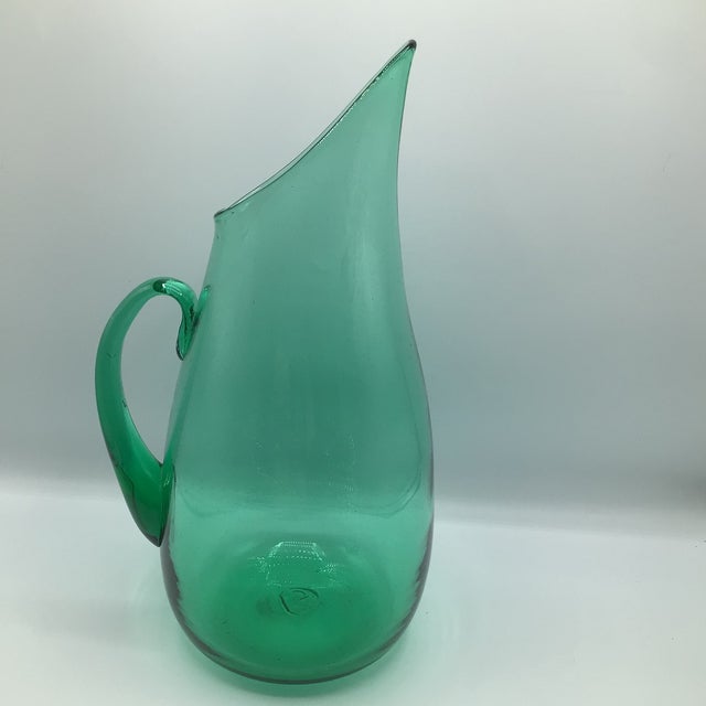 1960s Vintage 60s Blenko Teal Pitcher/Vase Designed by Winslow Anderson. For Sale - Image 5 of 12