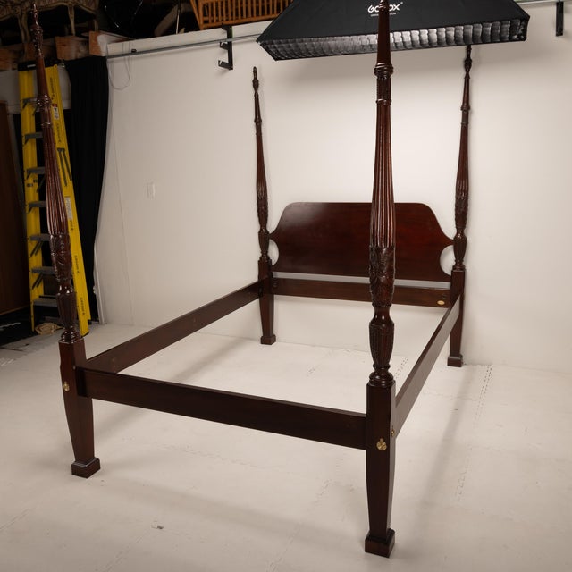 1980s Councill Furniture Georgian Rice Carved Mahogany Queen Size Poster Bed For Sale - Image 11 of 12