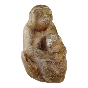 Antique Chinese Ming Dynasty Carved Stone Monkey Depicting Mother and Child