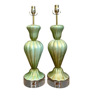 Vintage Italian Murano Glass Lamps With Lucite Plinths For Sale