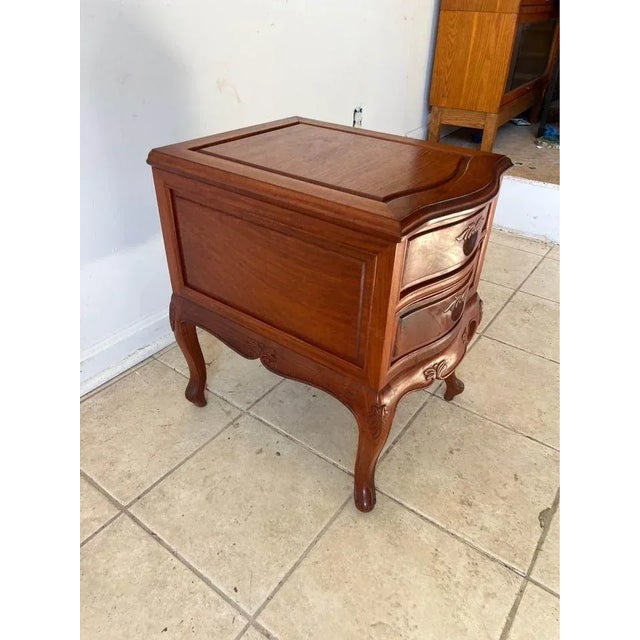 Mid 20th Century Vintage French Rococo Style Solid Teak 2 Drawer Nightstand. For Sale - Image 5 of 12