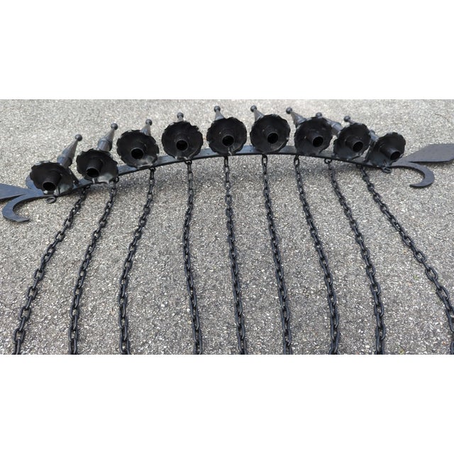 Hand Forged Wrought Iron 9 Light Wall Sconce Gothic Candelabra Spanish Revival For Sale - Image 10 of 17