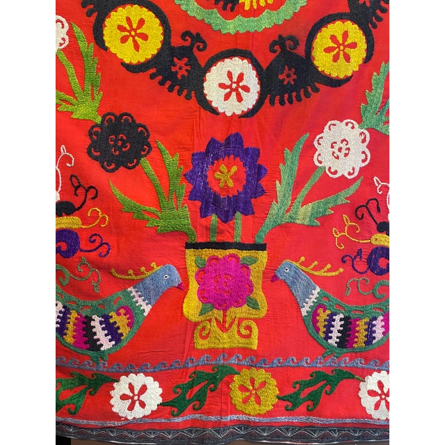 Orange Stunning Pictorial Suzani For Sale - Image 8 of 12