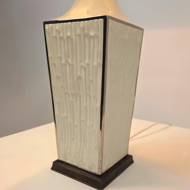 Vintage Italian Porcelain Table Light in Bamboo by Agostinelli Bassano for Bassanos Ebanistery, 1970s For Sale - Image 4 of 7