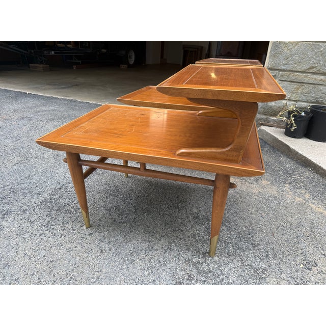 1950s 1950s Lane Altavista Copenhagen Mid Century Modern Two Tier Walnut End Tables For Sale - Image 5 of 10