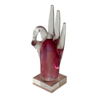 Cristalleria d'arte Ann Primrose Murano Glass Hand Sculpture - Pink Blown Glass OK Sign For Sale