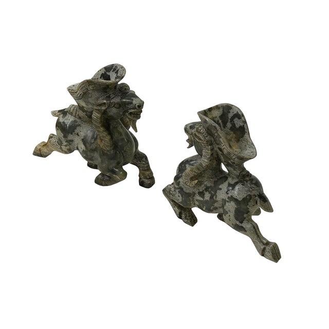 Pair Oriental Stone Carved Ram Wine Cup Holder Shaped Display Figures For Sale - Image 10 of 10
